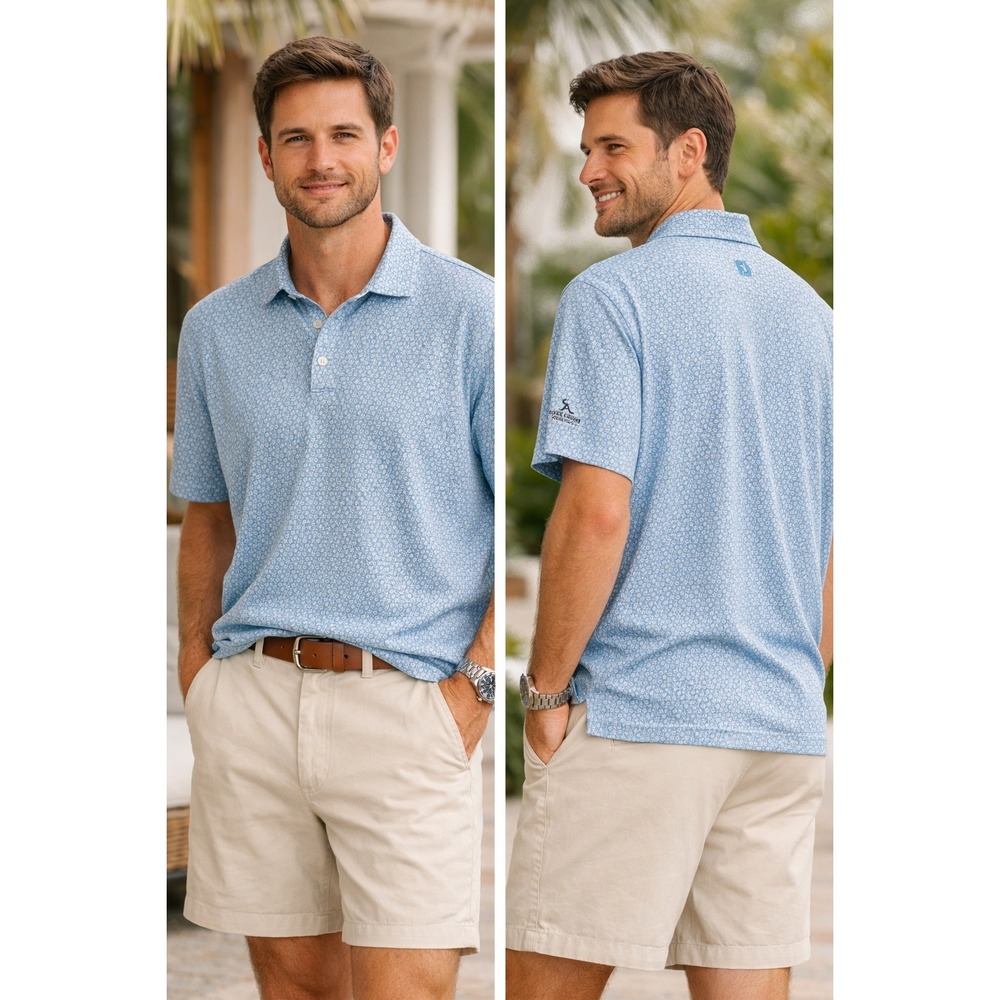 FootJoy Allover Floral Lisle ProDry Polo Mens 2XL Blue‎ River Course Solvang CA